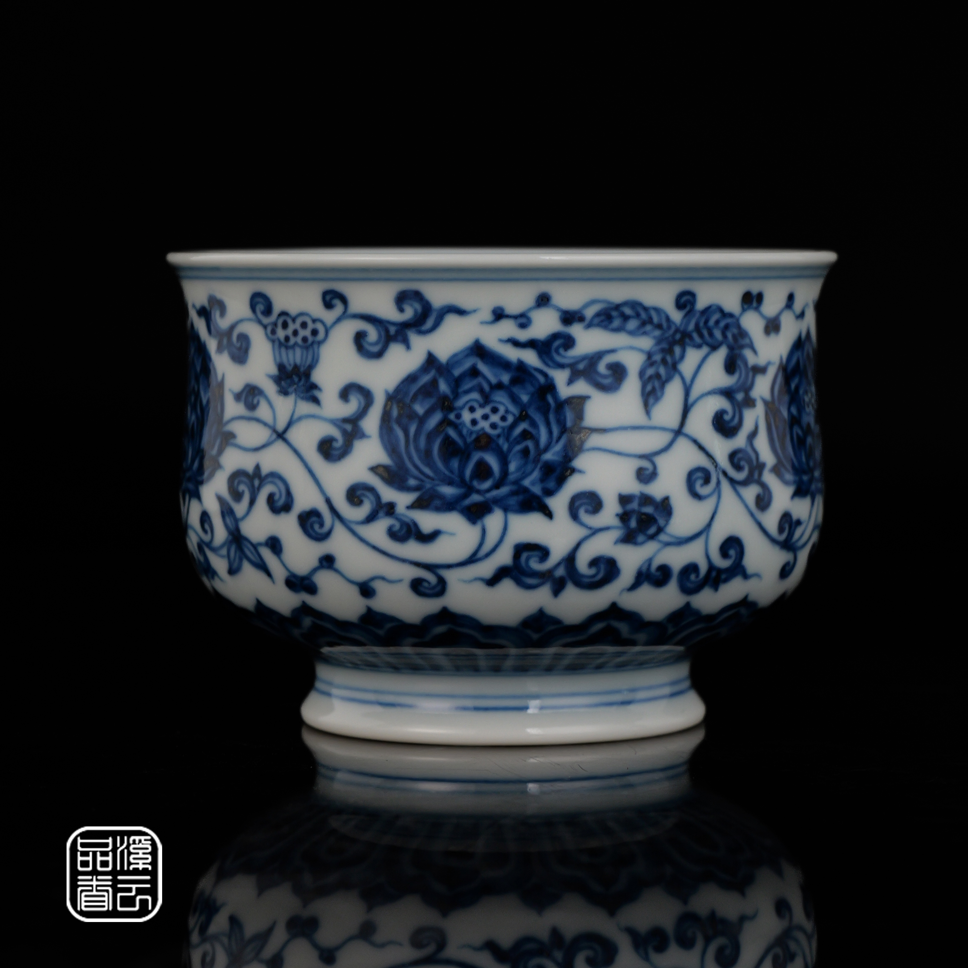 不晓堂 景德镇柴窑手工手绘陶瓷缠枝莲高炉式杯主人杯品茗杯茶杯