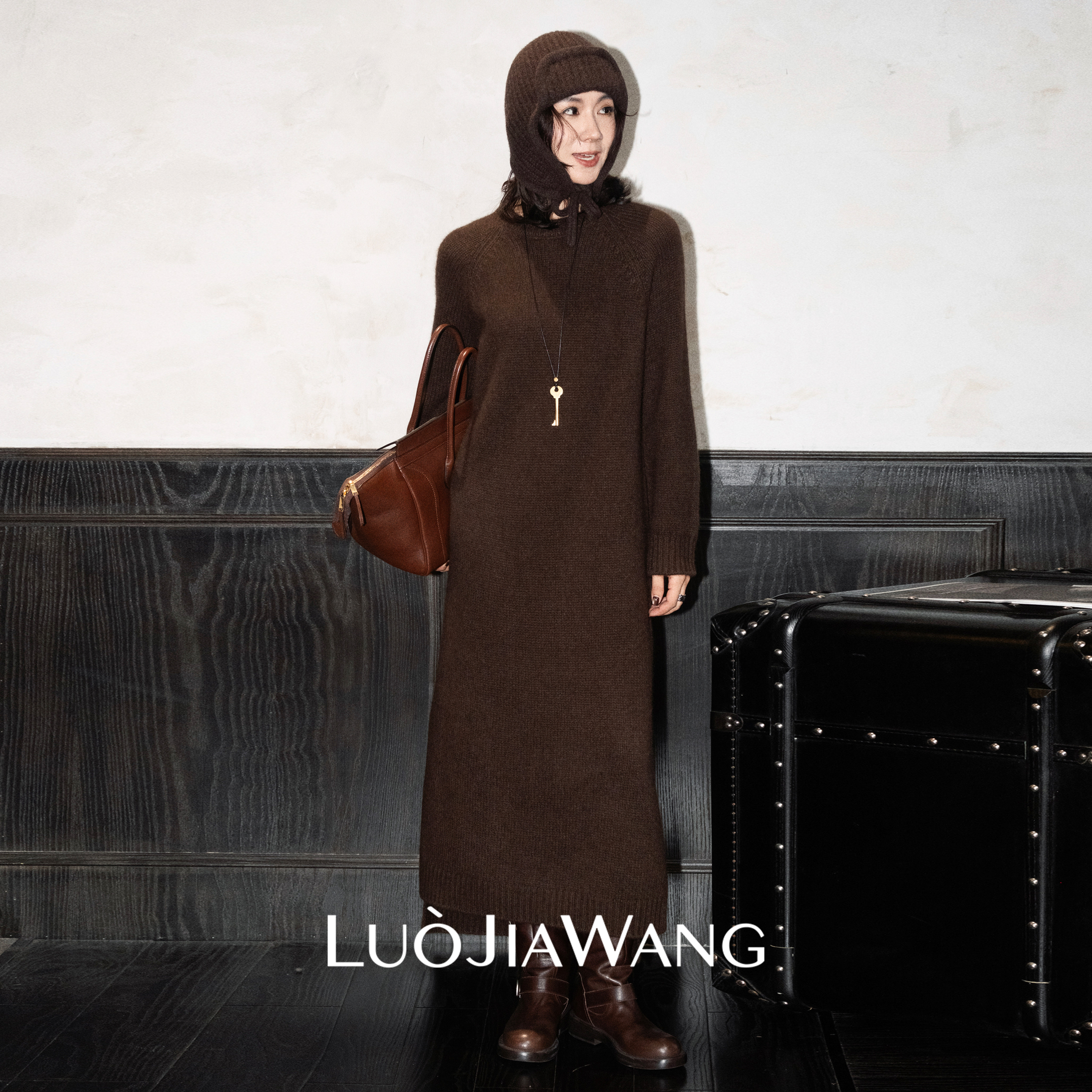 牦牛绒山羊绒针织舒适圆领长袖连衣裙LUOJIAWANG【绰约多姿】