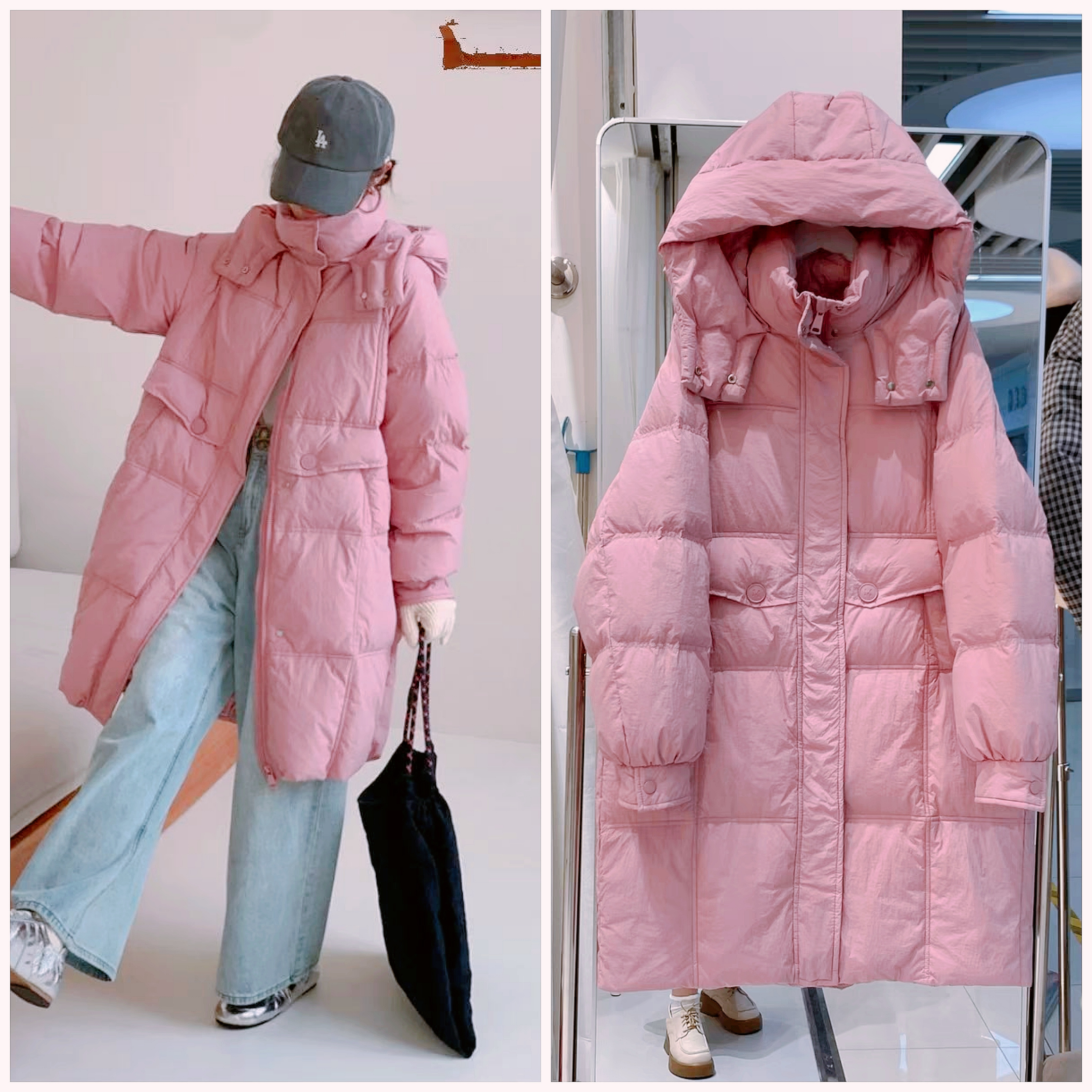 韩版甜美风保暖通勤百搭中长款连帽白鸭绒冬季新款羽绒服加厚洋气