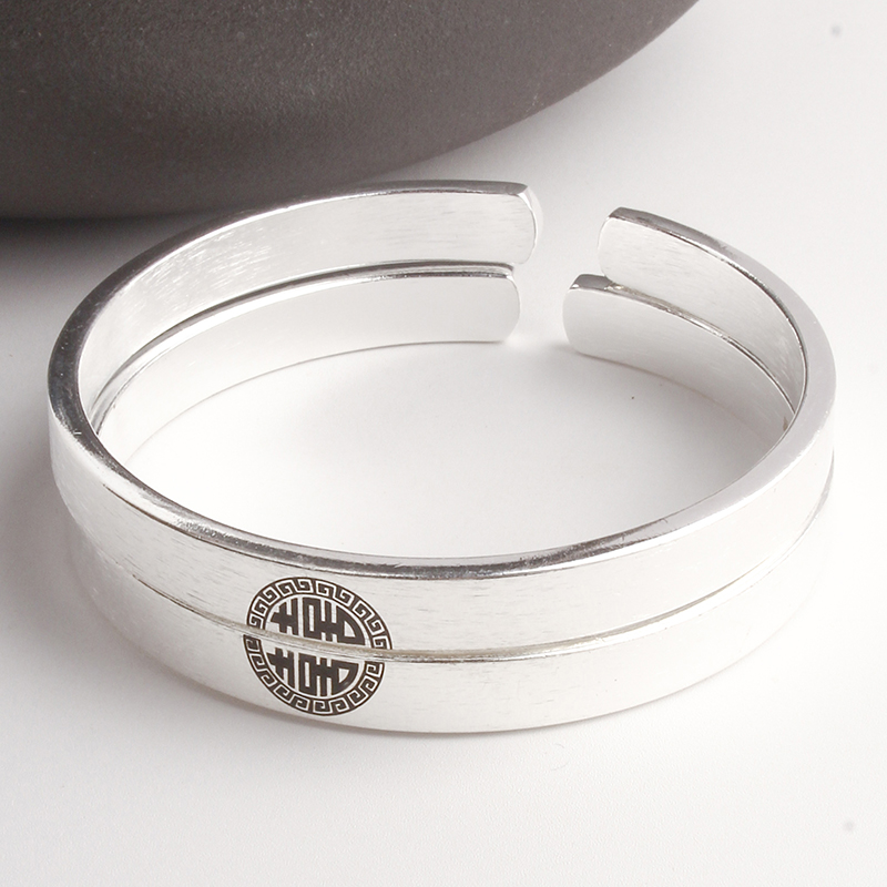 足银手镯 3号链接【开口手镯】足银999.9手镯带证书礼盒包装