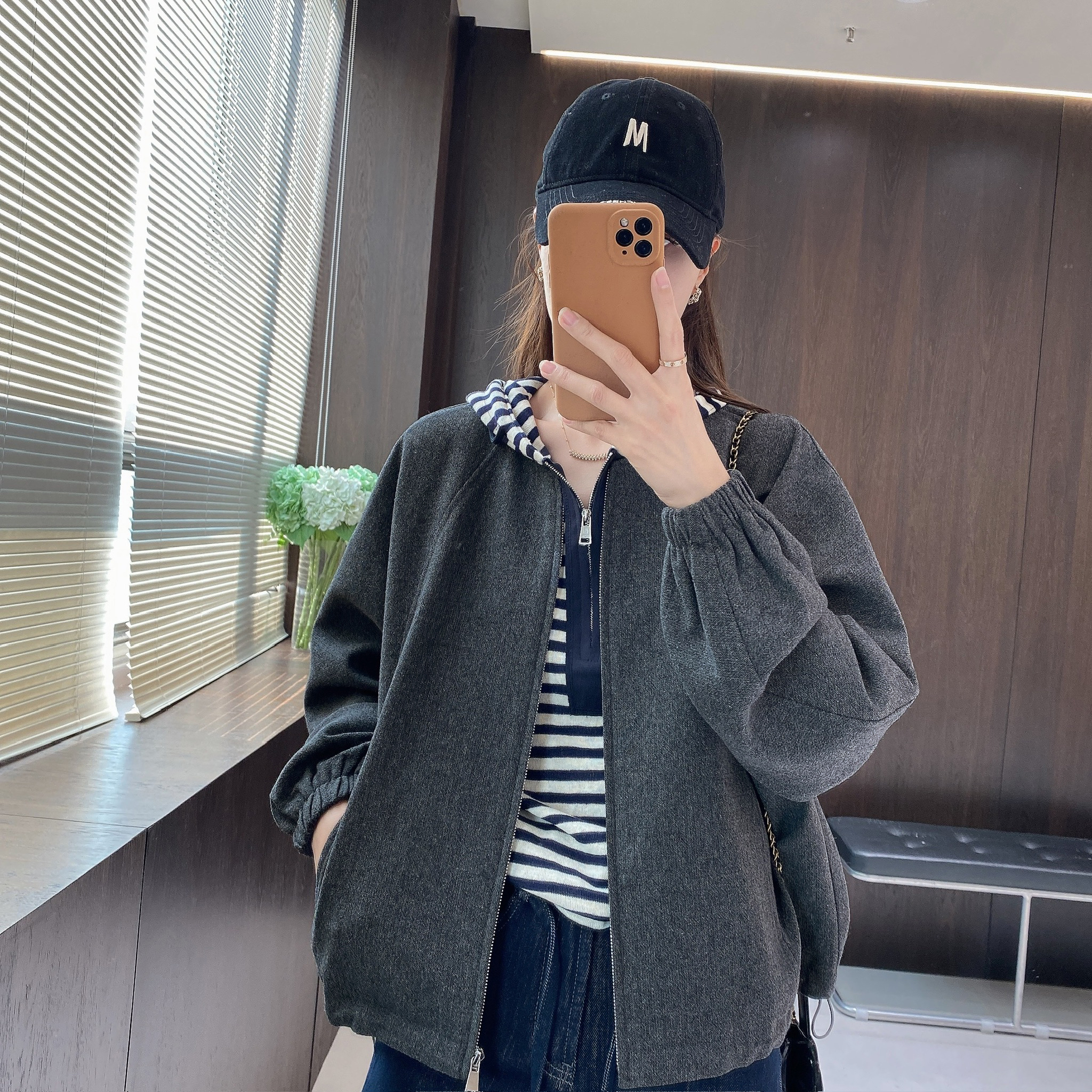 IMFLY金小金自制女装 绵羊毛外套DYW9830秋冬百搭韩系圆领外套