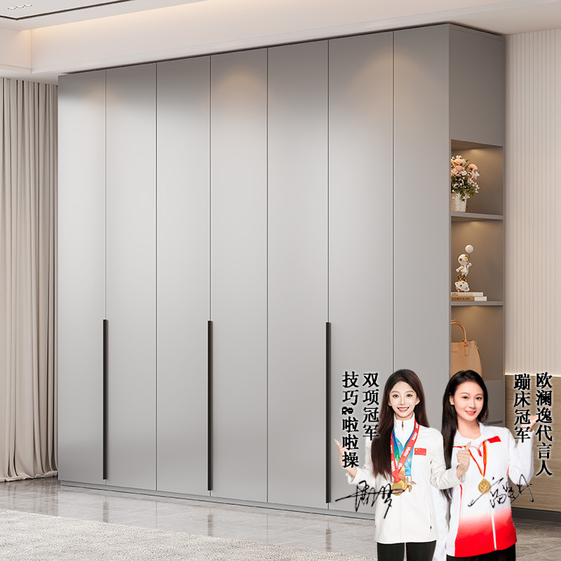 肤感轻奢衣柜家用卧室现代简约一门到顶实木欧松板主卧平开门衣橱