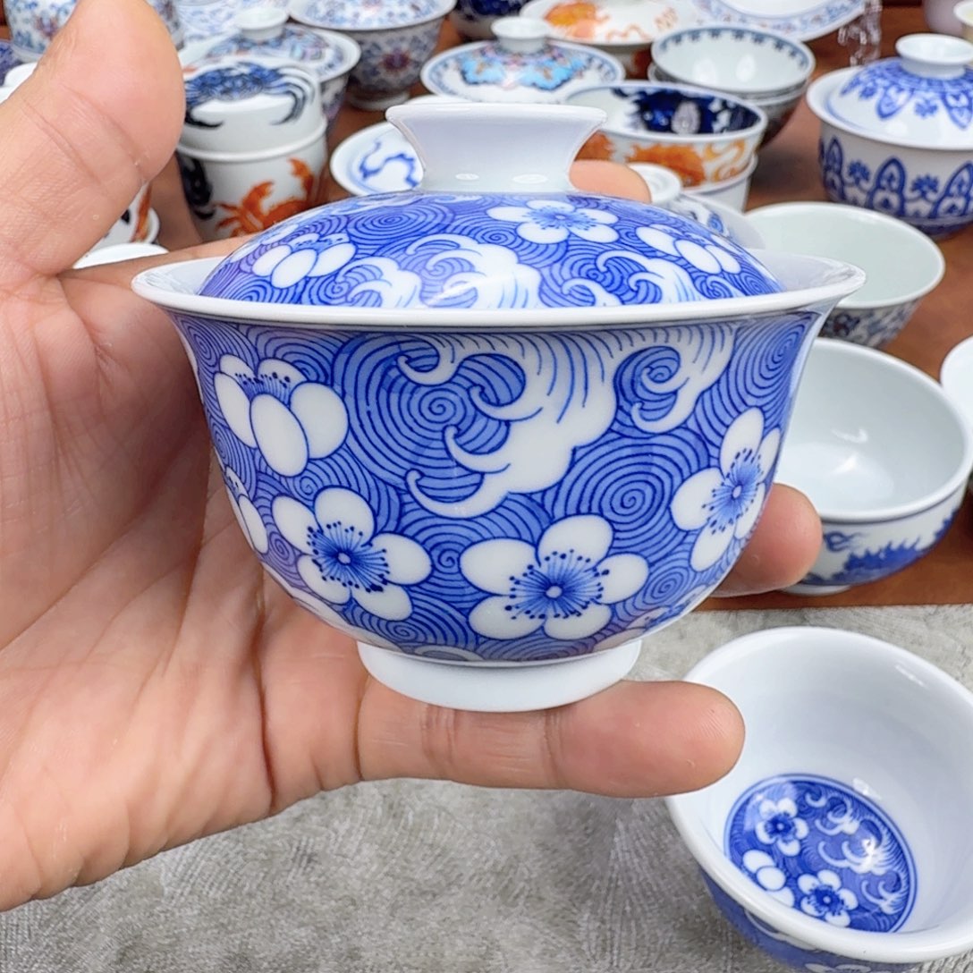 摆件陶福利青花盖碗