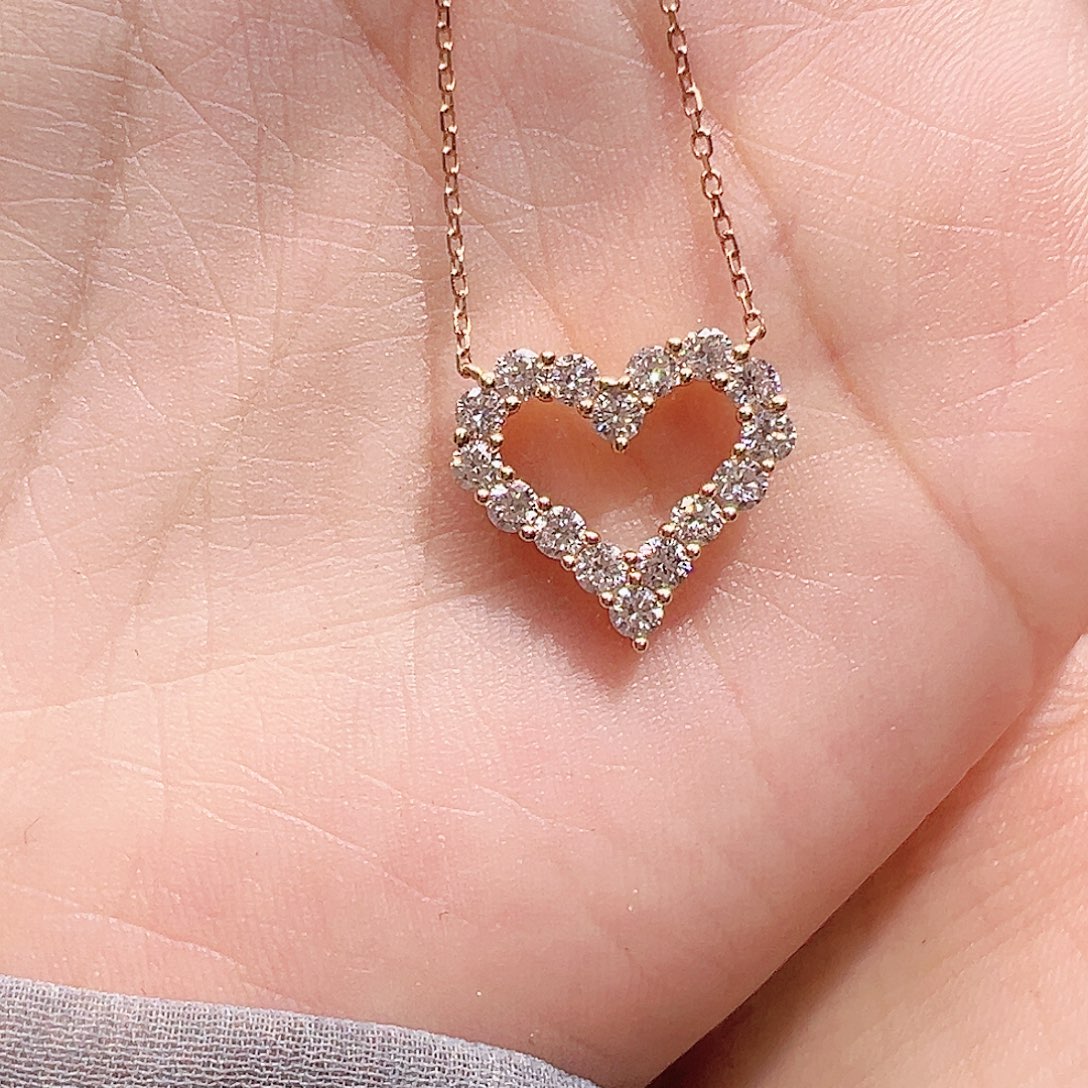 实验室培育钻石18K金镶嵌项链0.797ct K玫瑰金心形项链45cm