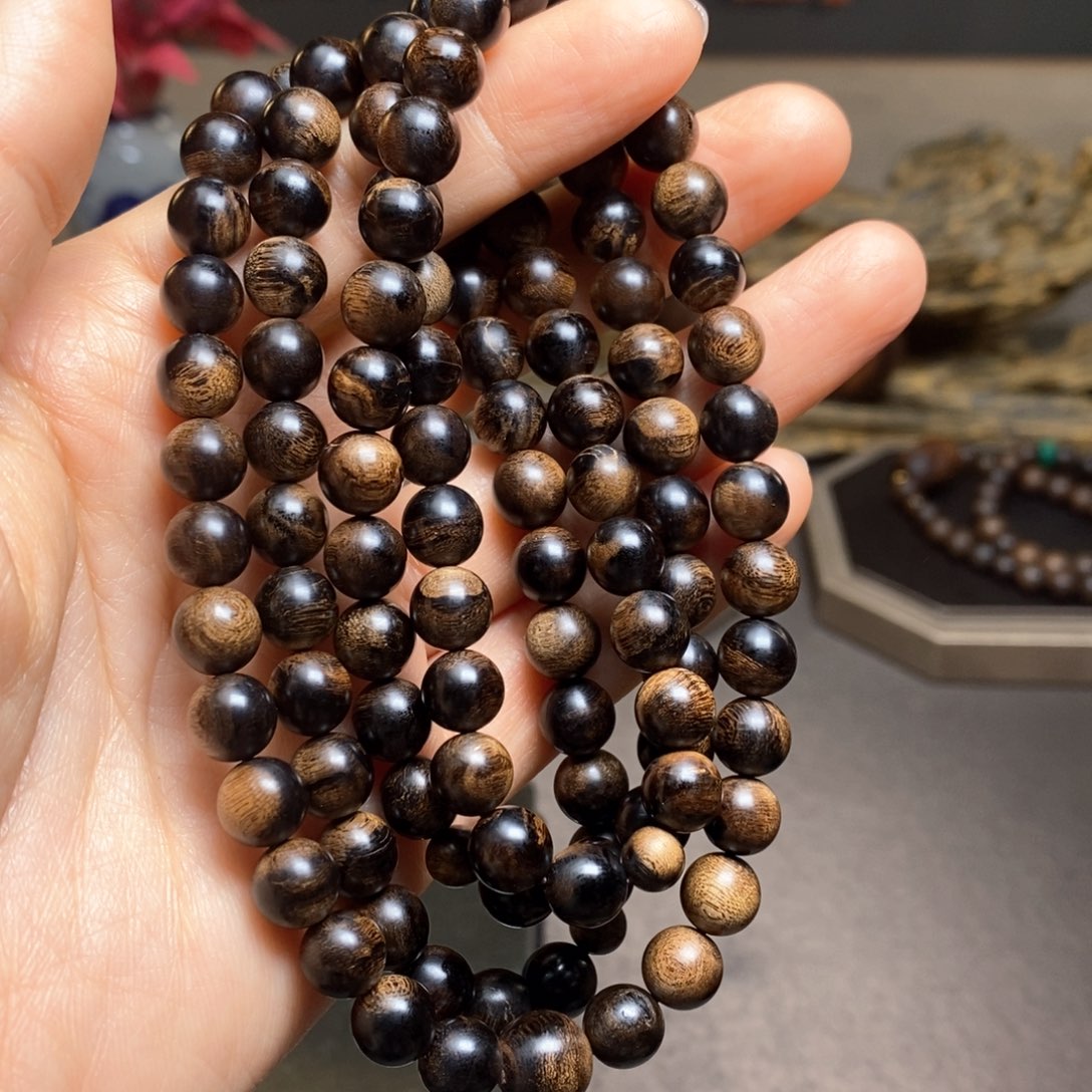 沉香手串越南芽庄白棋楠瘤疤0.8×108