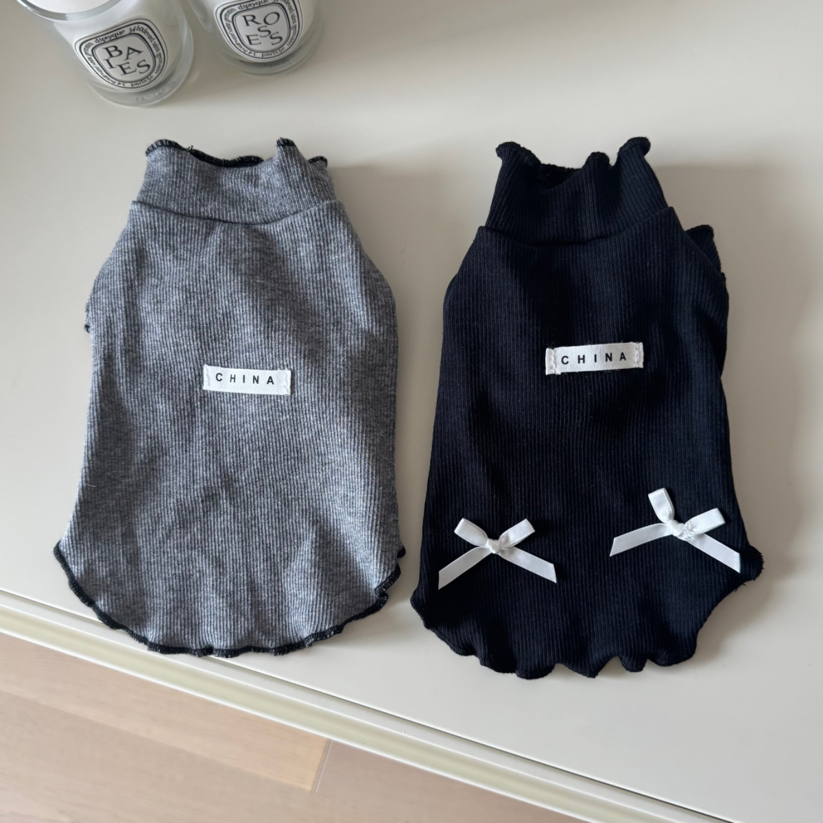 狗狗衣服秋款韩系ins优雅黑灰打底衫简洁宠物猫咪小型犬泰迪比熊