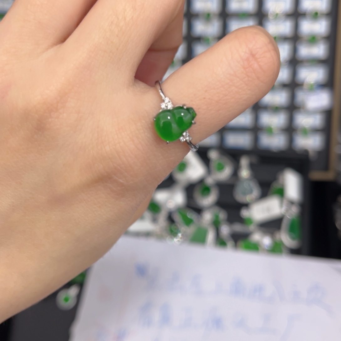 翡翠银S925镶嵌戒指卡10葫芦戒指