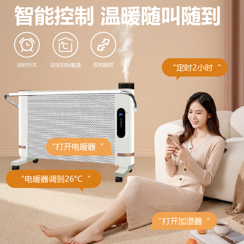 CAMEL/骆驼家用石墨烯节能电暖器智能语音加湿电热取暖器省电速热