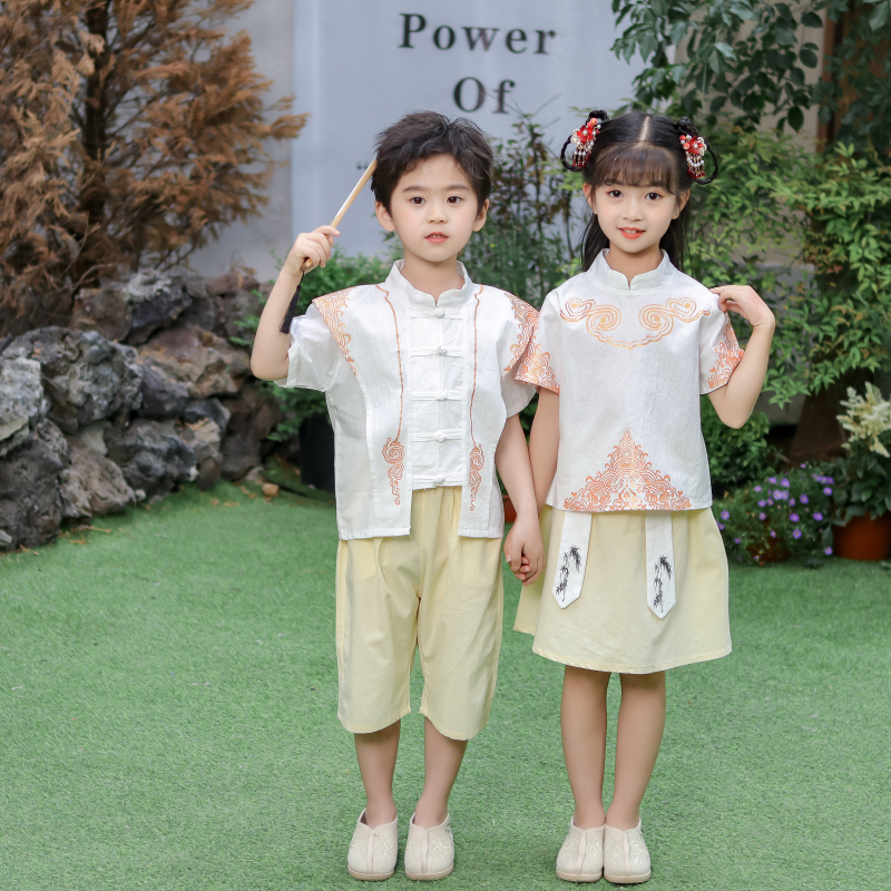 （祥云短袖）汉服中国风中秋套装春夏款古风幼儿园表演服
