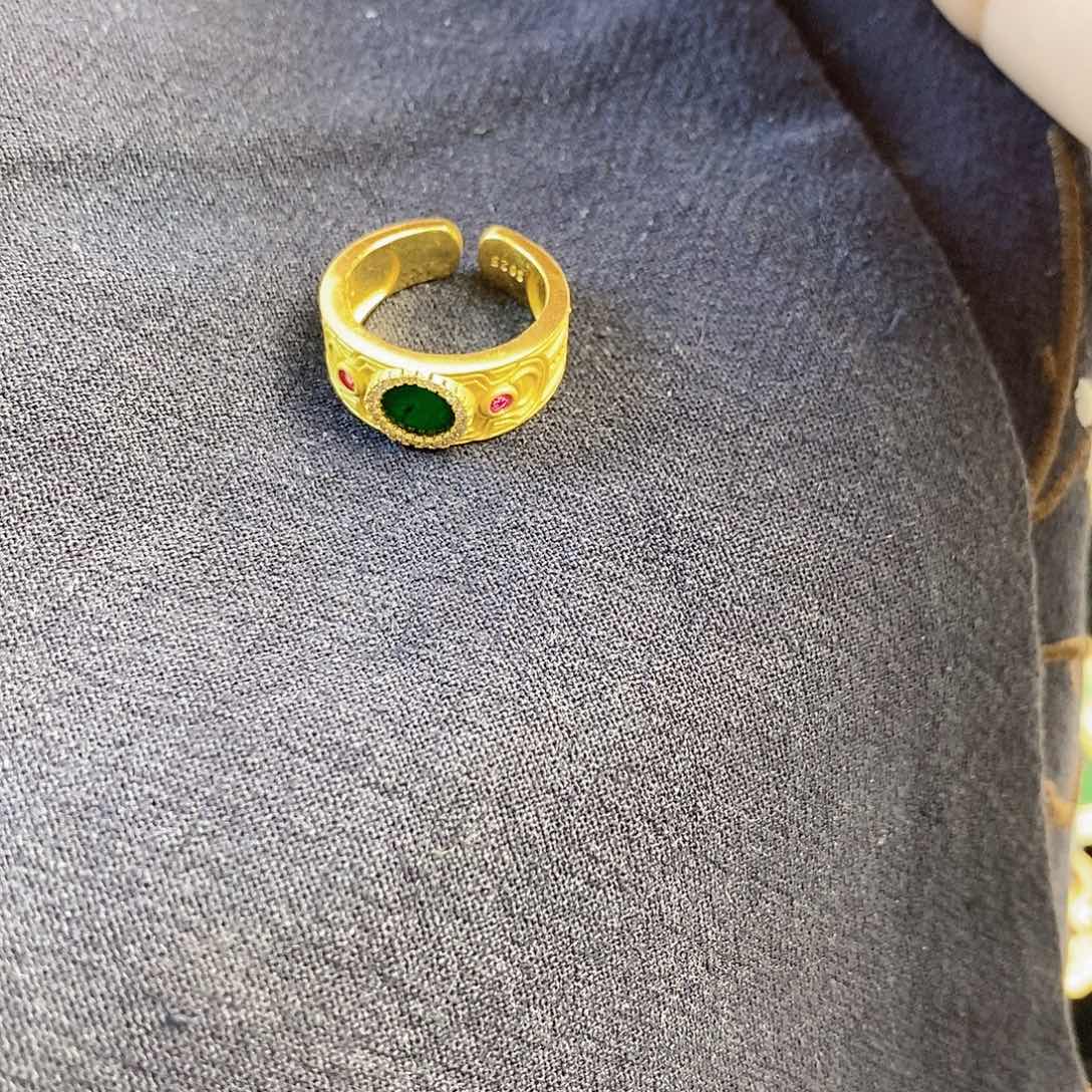 翡翠银S925镀金镶嵌戒指缅甸翡翠A货戒指