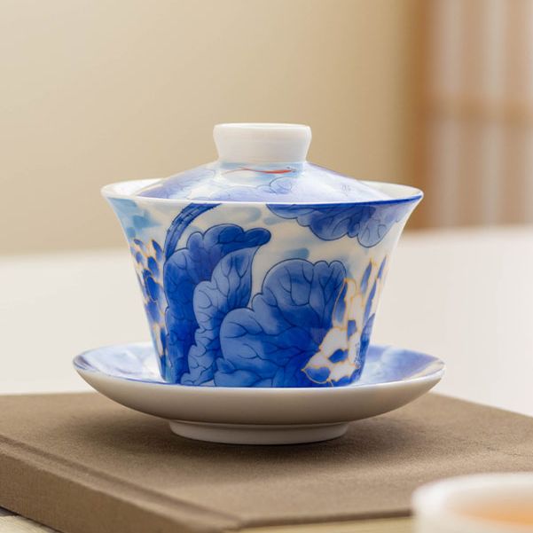 G1543-鱼戏荷花悬停三才盖碗HSF2