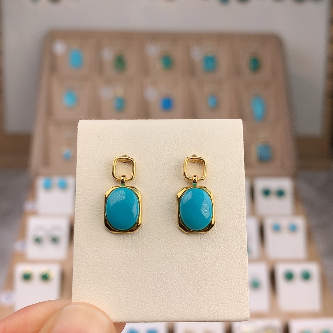 绿松石银S925镶嵌耳饰