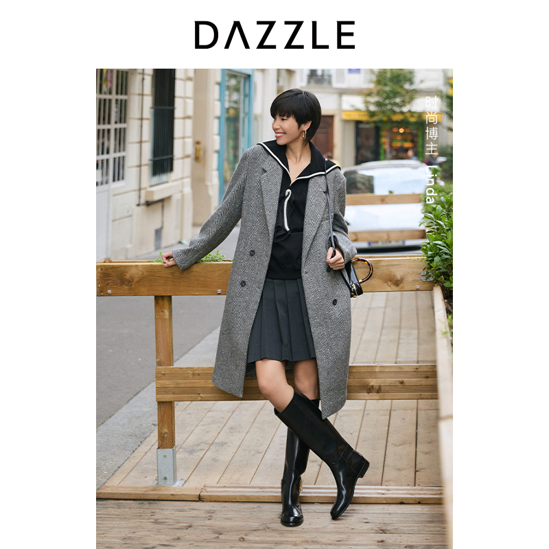 DAZZLE地素奥莱 毛呢外套2024冬季新款双排扣毛呢大衣2I4G315