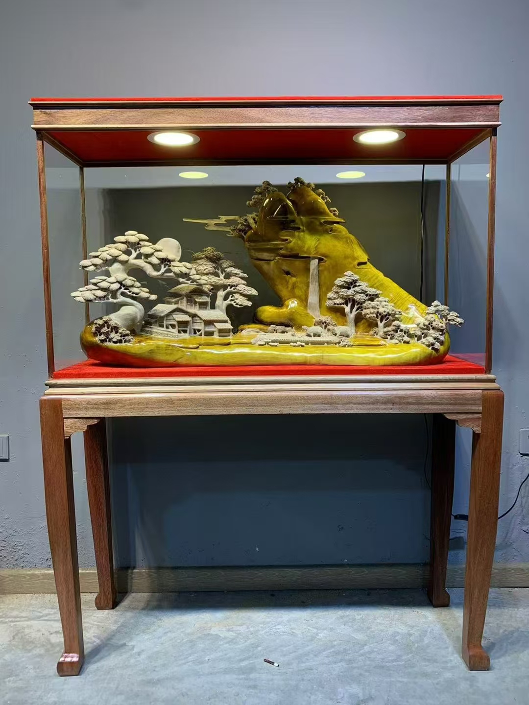 小叶金丝楠木精雕山水摆件，人间仙境，规格长124宽40高157