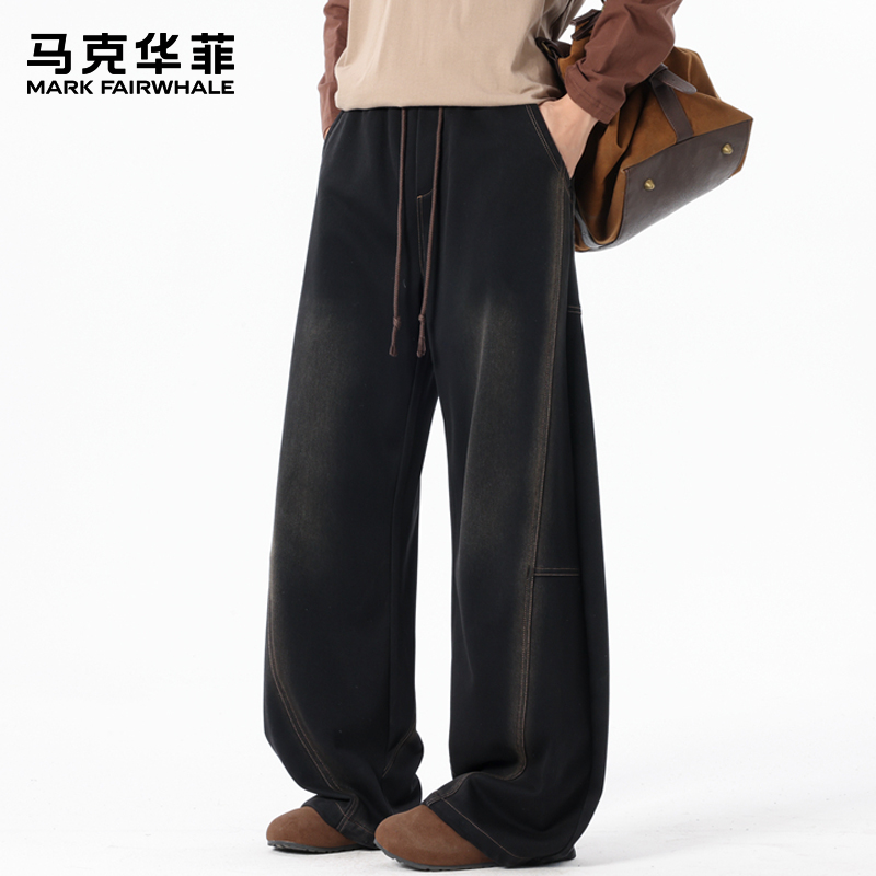 马克华菲琥珀流光春秋直筒休闲牛仔裤男士宽松百搭潮流运动休闲裤