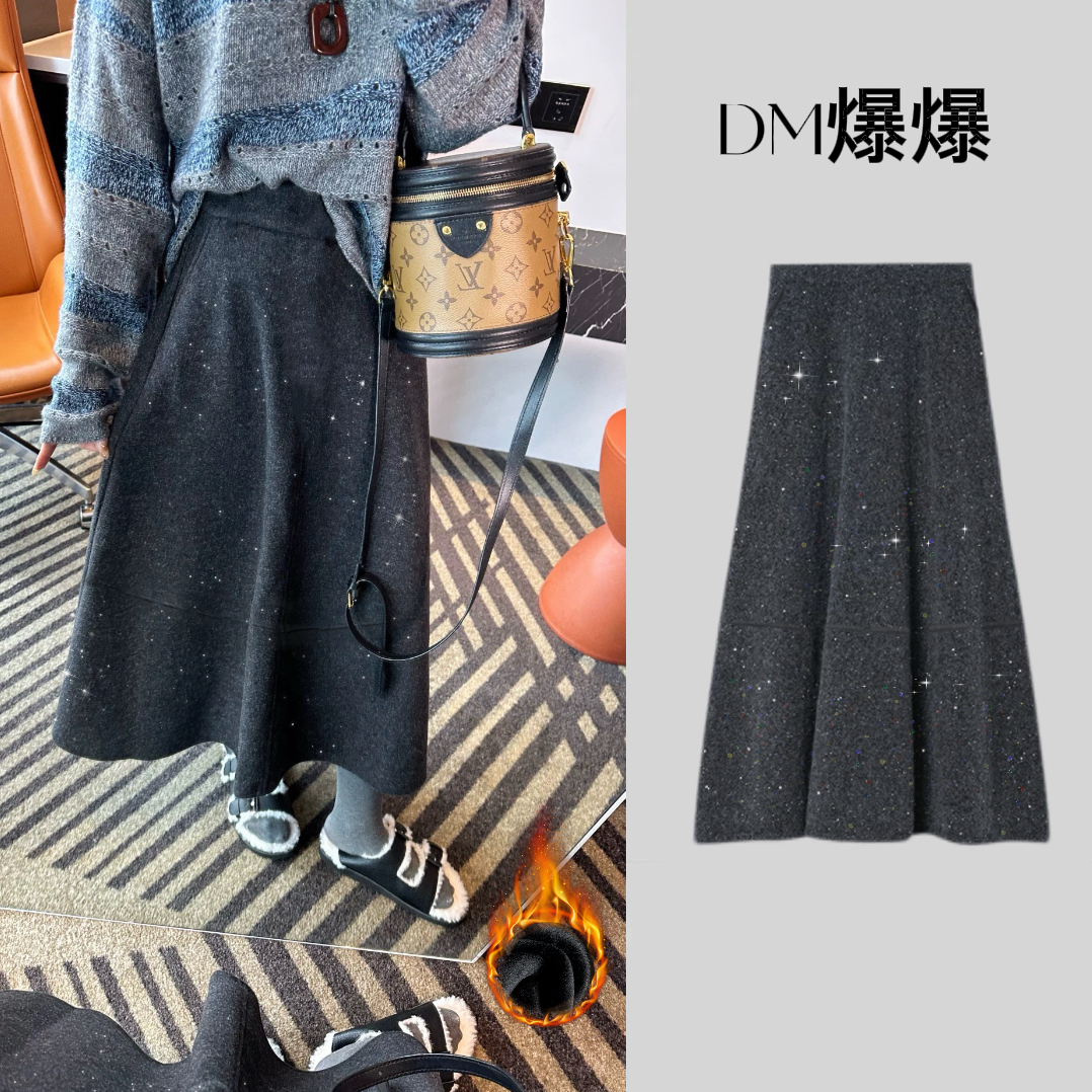 【有口袋】气质天花板！~星空裙亲肤加绒A字伞裙女新款毛呢半身裙