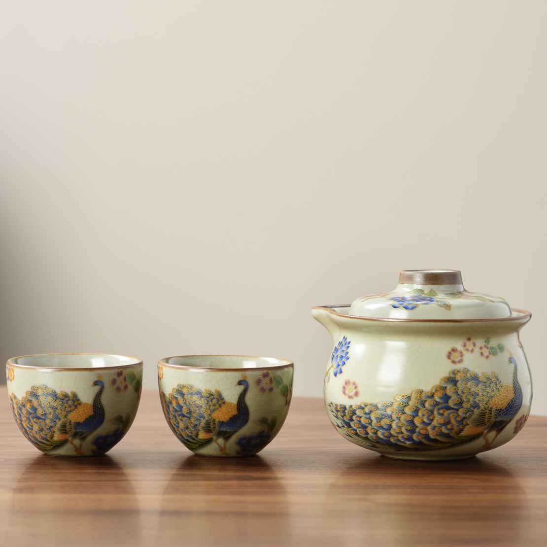 孔雀元宝手抓壶一壶二杯小套装开片可养纹路220毫升