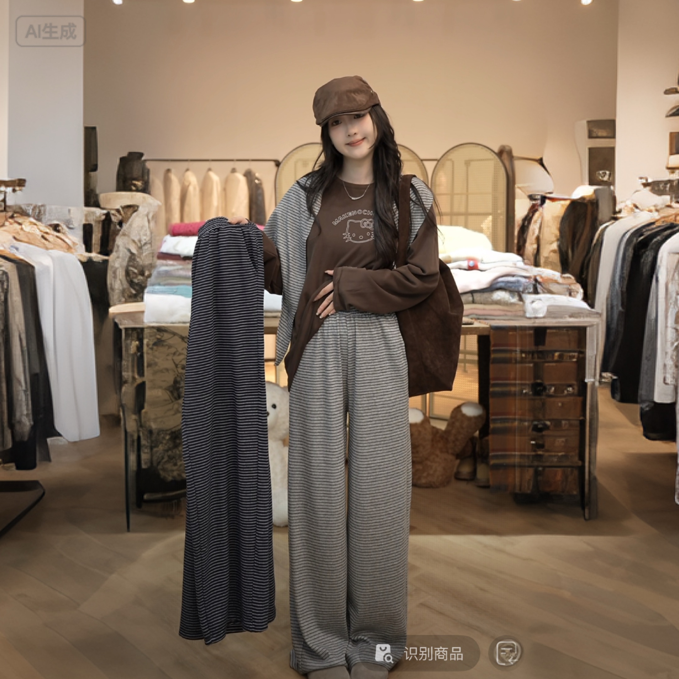 【闵笑一】条纹裤 早秋新款设计款百搭显瘦上衣潮牌女装休闲裤