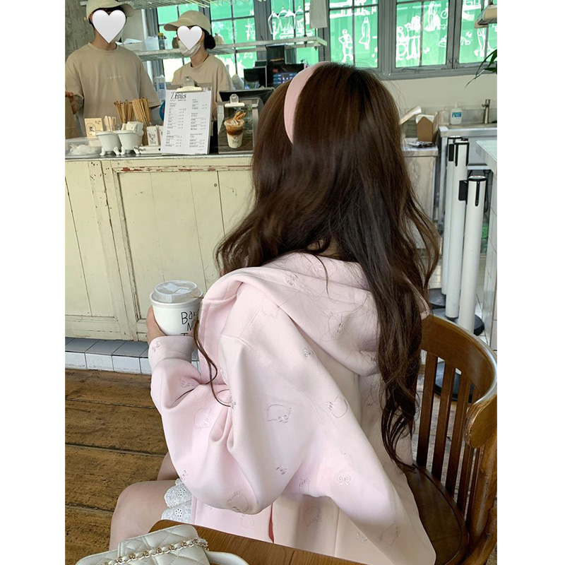 HandSeven猫咪刺绣连帽卫衣早秋款KT猫拉链开衫外套卫衣春秋款女