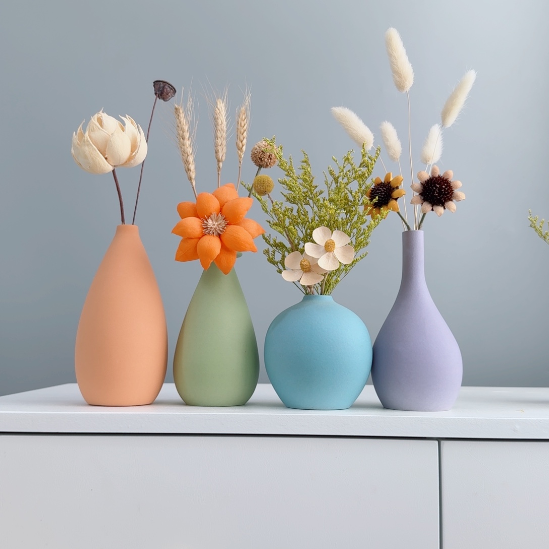 摆件陶瓷小花瓶含花总高约20-30cm