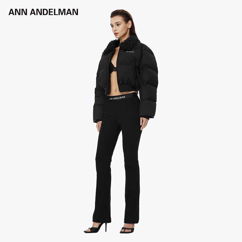 ANNANDELMAN 冬季黑色毛领设计高腰短款保暖外套羽绒服女