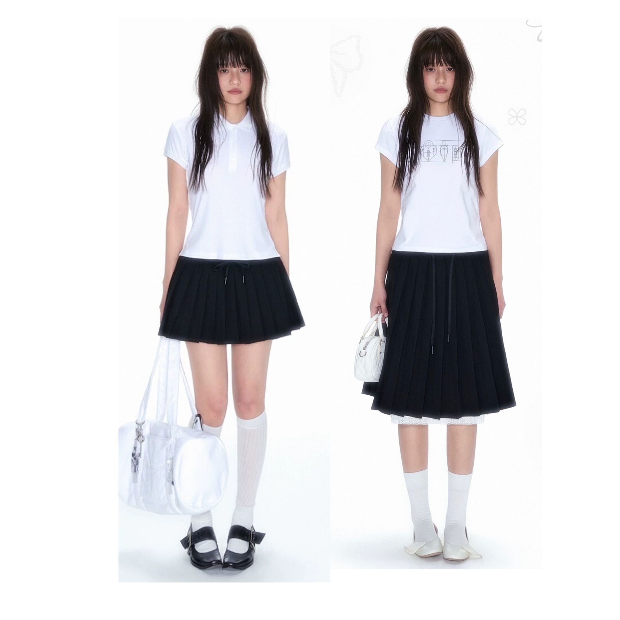 NECY【 北海道 】黑色百褶短裙半裙 春夏学院风垂感a字裙