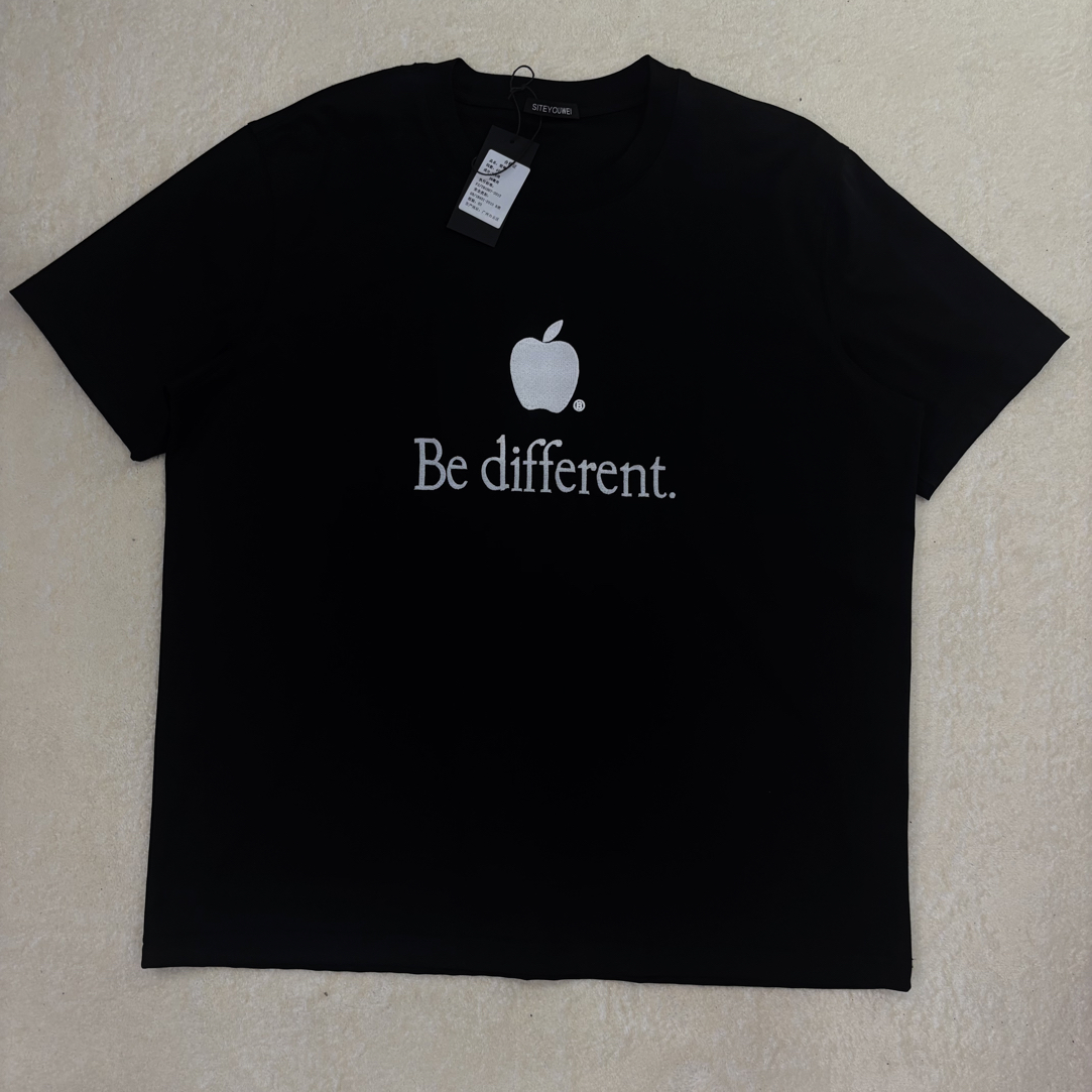 （苹果字母刺绣短袖）大码男装丝光液氨圆领款