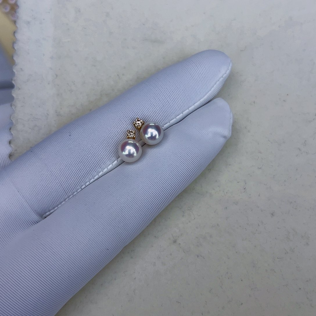 海水珍珠海水akoya王妃耳钉6-7mm18K金镶嵌