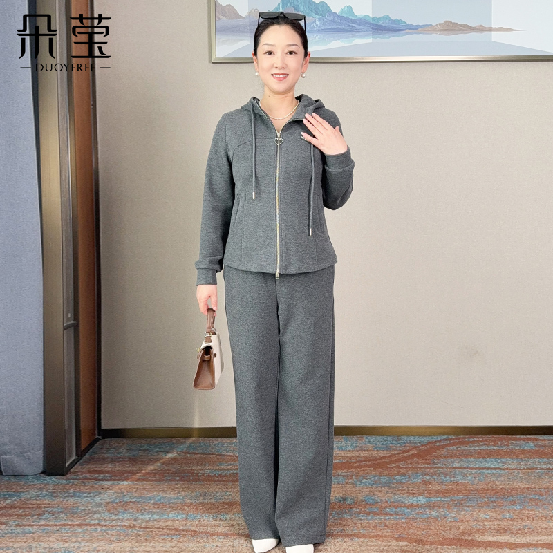 朵莹妈妈装洋气两件套装2025秋季新款中老年休闲连帽外套ZL25-09