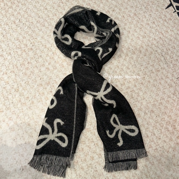 黑色蝴蝶结复古氛围感毛绒韩版针织围巾秋冬舒适百搭冬季保暖