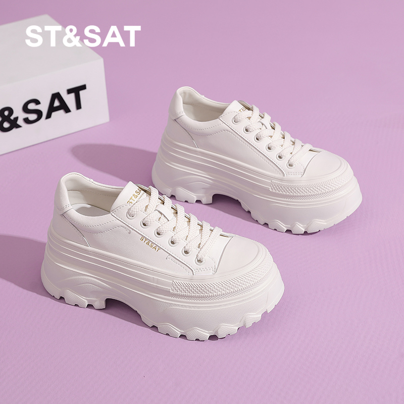 星期六真皮小个子厚底增高7CM小白鞋女2025秋季新款百搭休闲女鞋