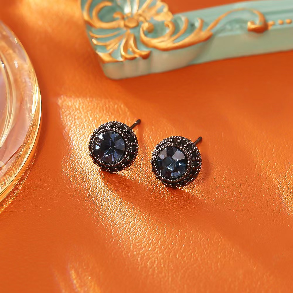 铜合金耳饰 高定墨蓝ins风耳饰636