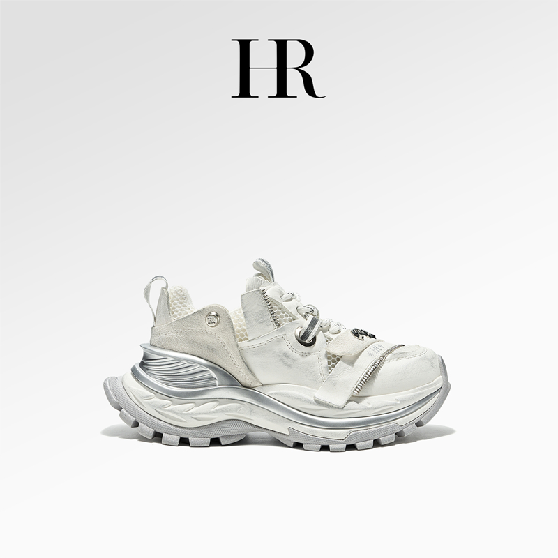 HR/赫莲娜真皮老爹鞋女春秋2025新款时尚潮酷厚底增高休闲运动鞋