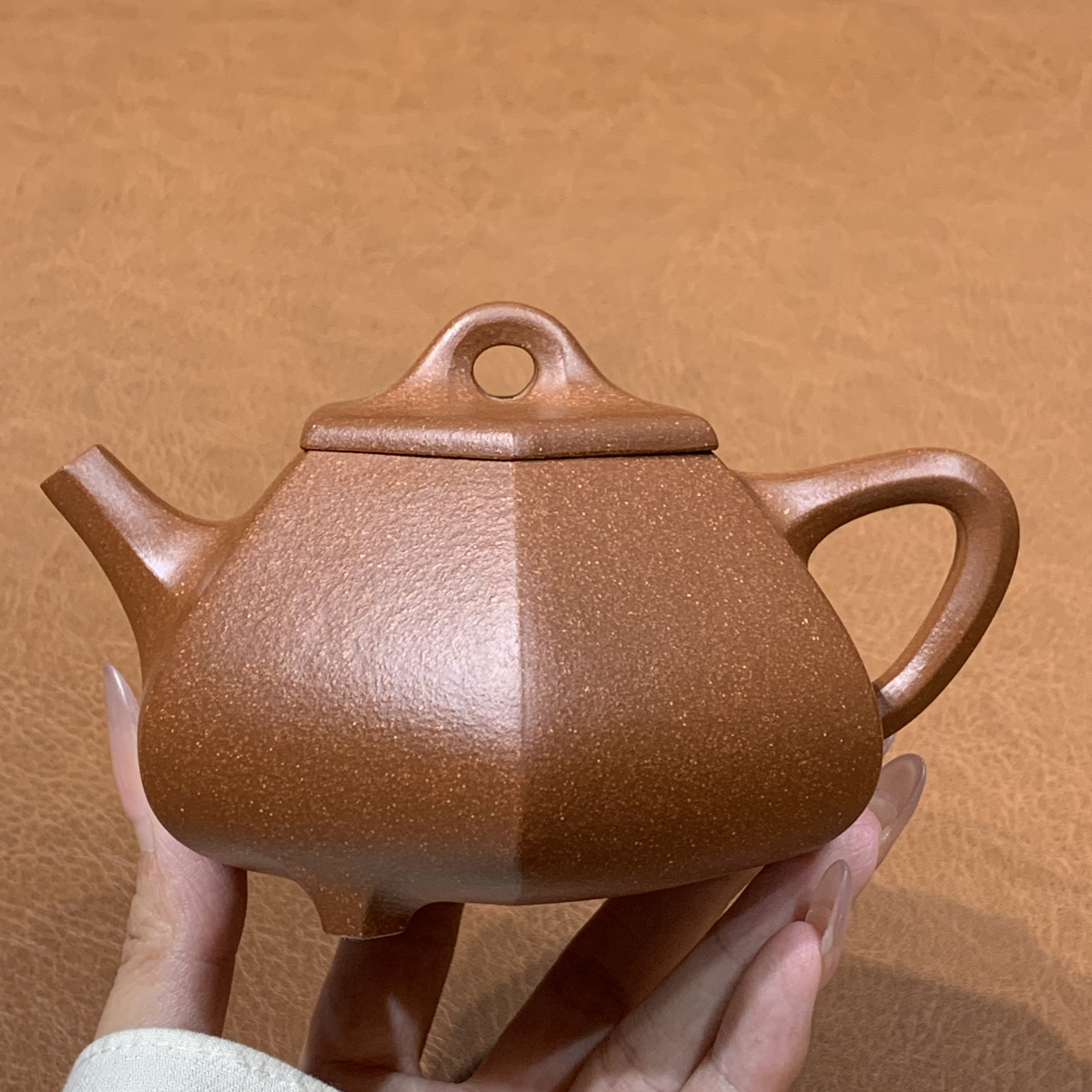原矿老降坡泥六方石瓢壶250毫升全手工宜兴茶具套装紫砂壶