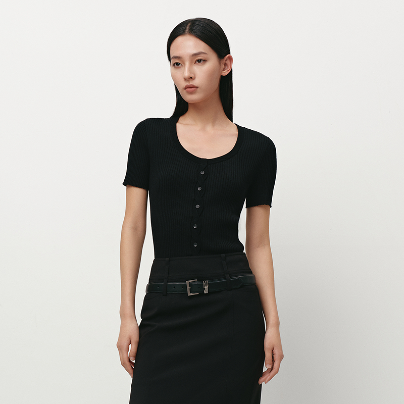 H·GENTEEL荷高夏含棉扭结修身显瘦通勤气质针织衫GUF22650806-1