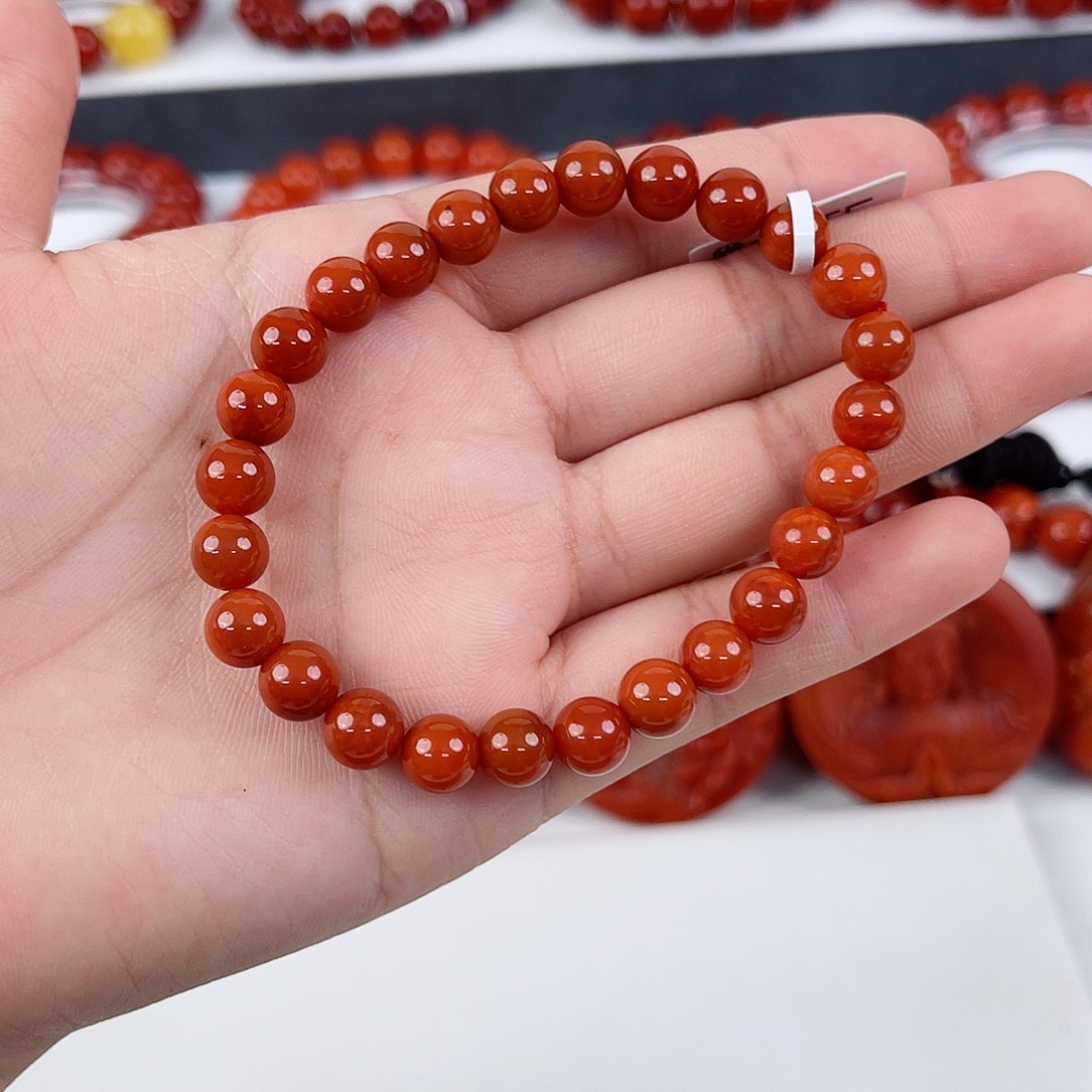 手串未镶嵌南红玛瑙瓦西柿子红圆珠单圈7mm
