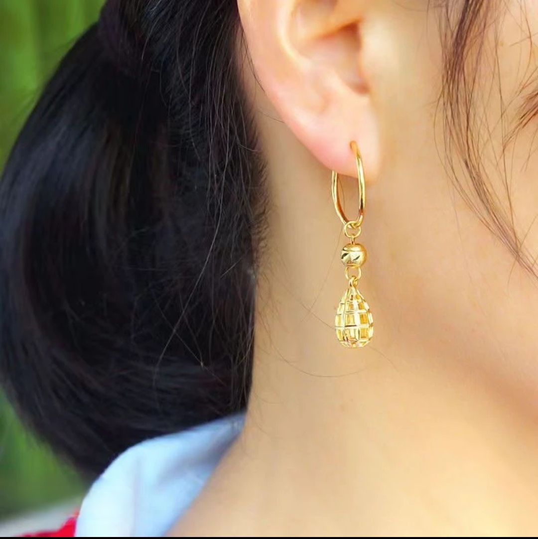 铜合金耳饰 铜合金耳饰【转运珠镂空水滴耳环】