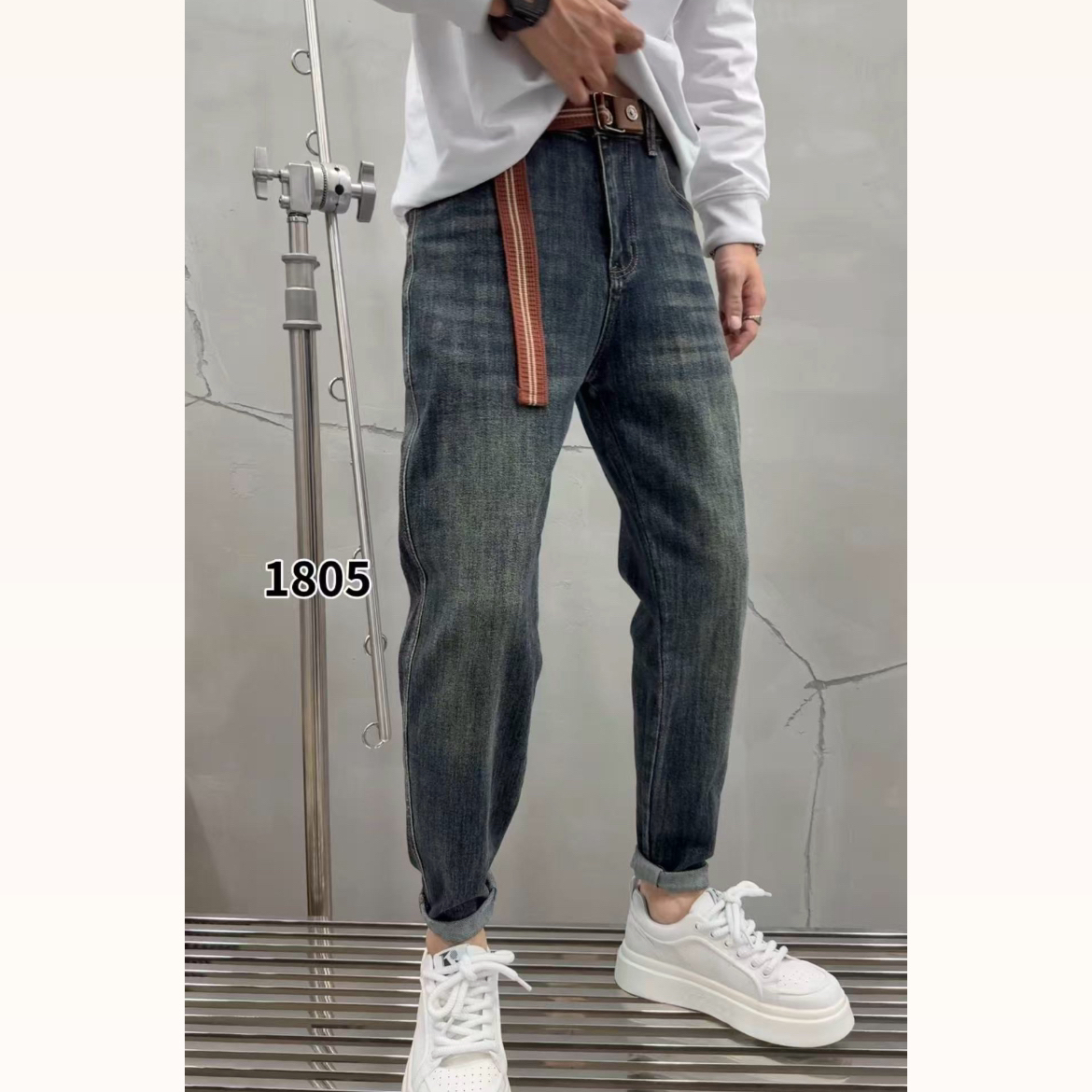 2025秋夏季立体剪裁长裤清新风时尚牛仔裤裤子男款1805