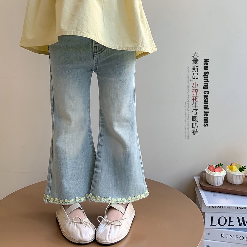 女童春秋款牛仔裤2025新款洋气时髦女孩春装花边喇叭裤春季外穿