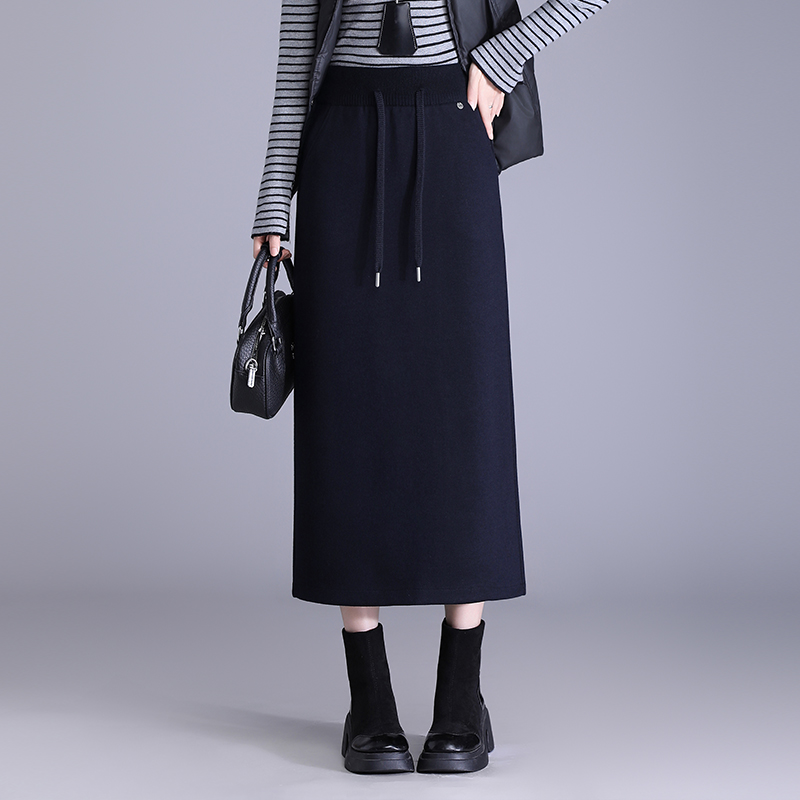 羊毛混纺松紧腰半身裙女2025秋装新款时尚洋气百搭显瘦半身裙女