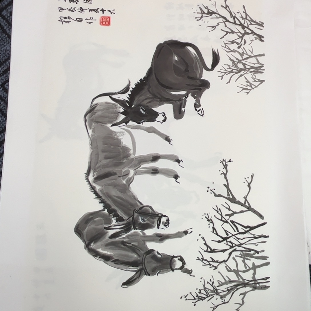 国画四尺三开花鸟作品