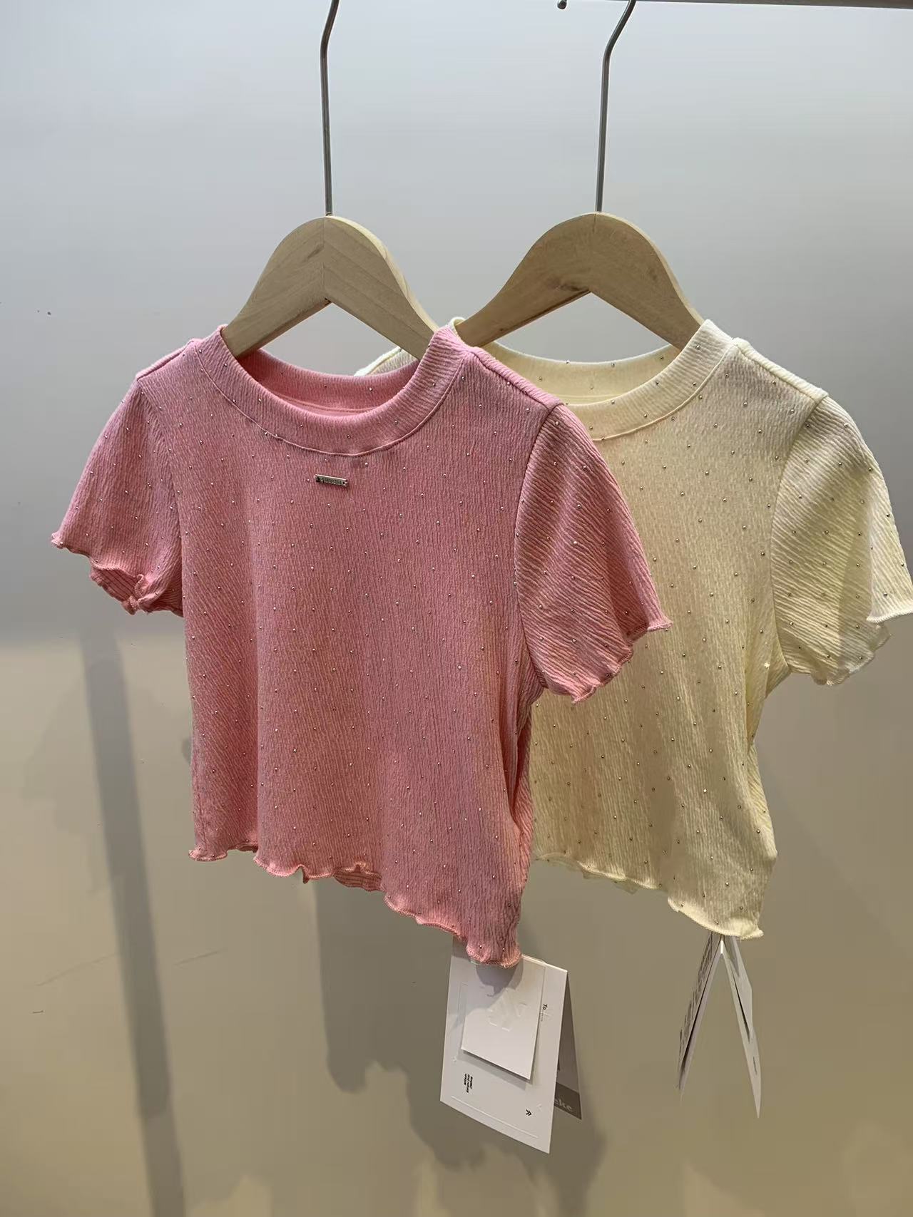 童装木耳百搭短袖夏季纯色圆领上衣