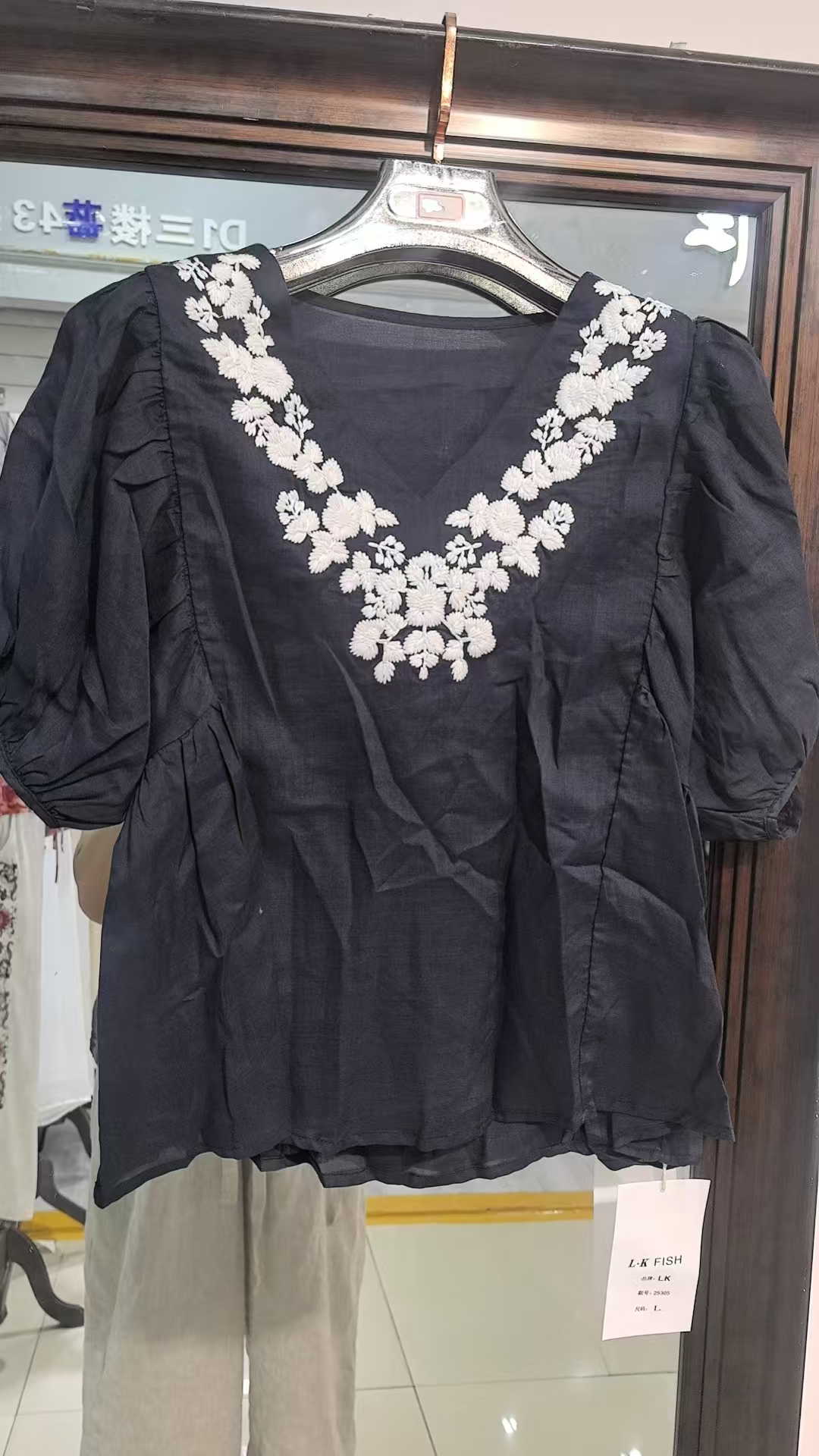 8235黄姐定制刺绣短袖时尚复古风T恤-衣长56