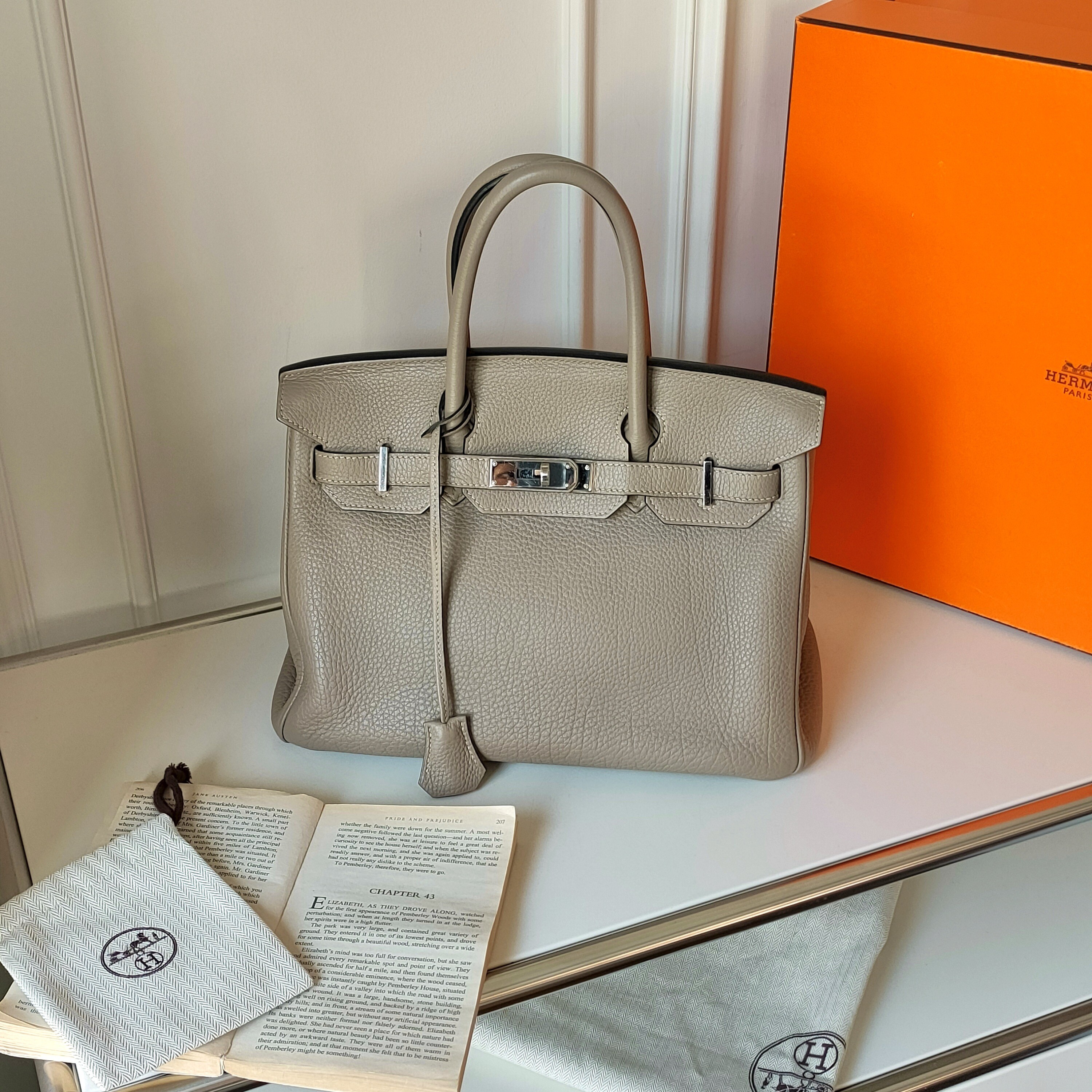 95新 Hermes/爱马仕 Azul-斑鸠灰银扣Togo皮Birkin30手提包 42632