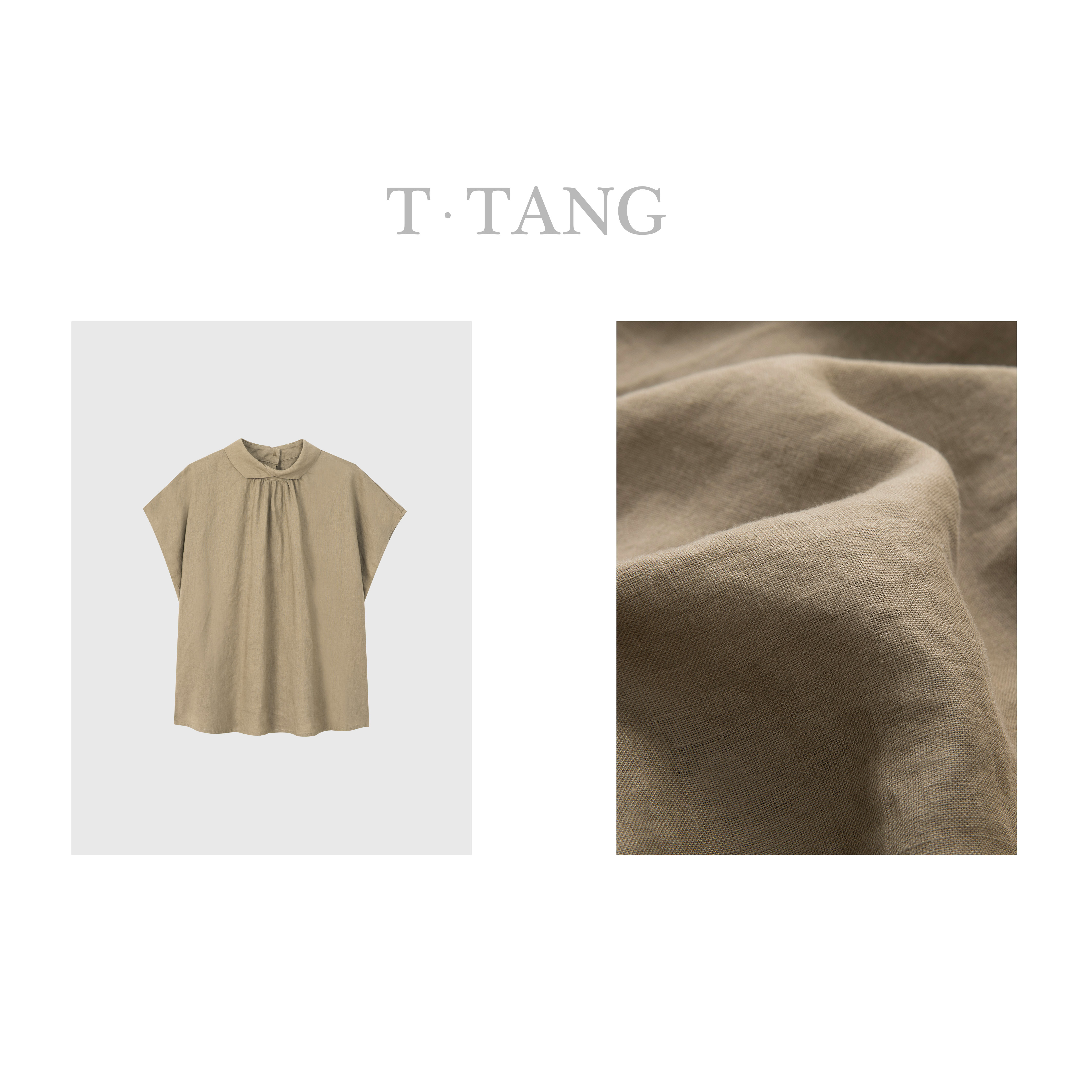 FL夏季夏布面料经过砂洗洗水工艺百搭复古亚麻半袖上衣【6368】TT