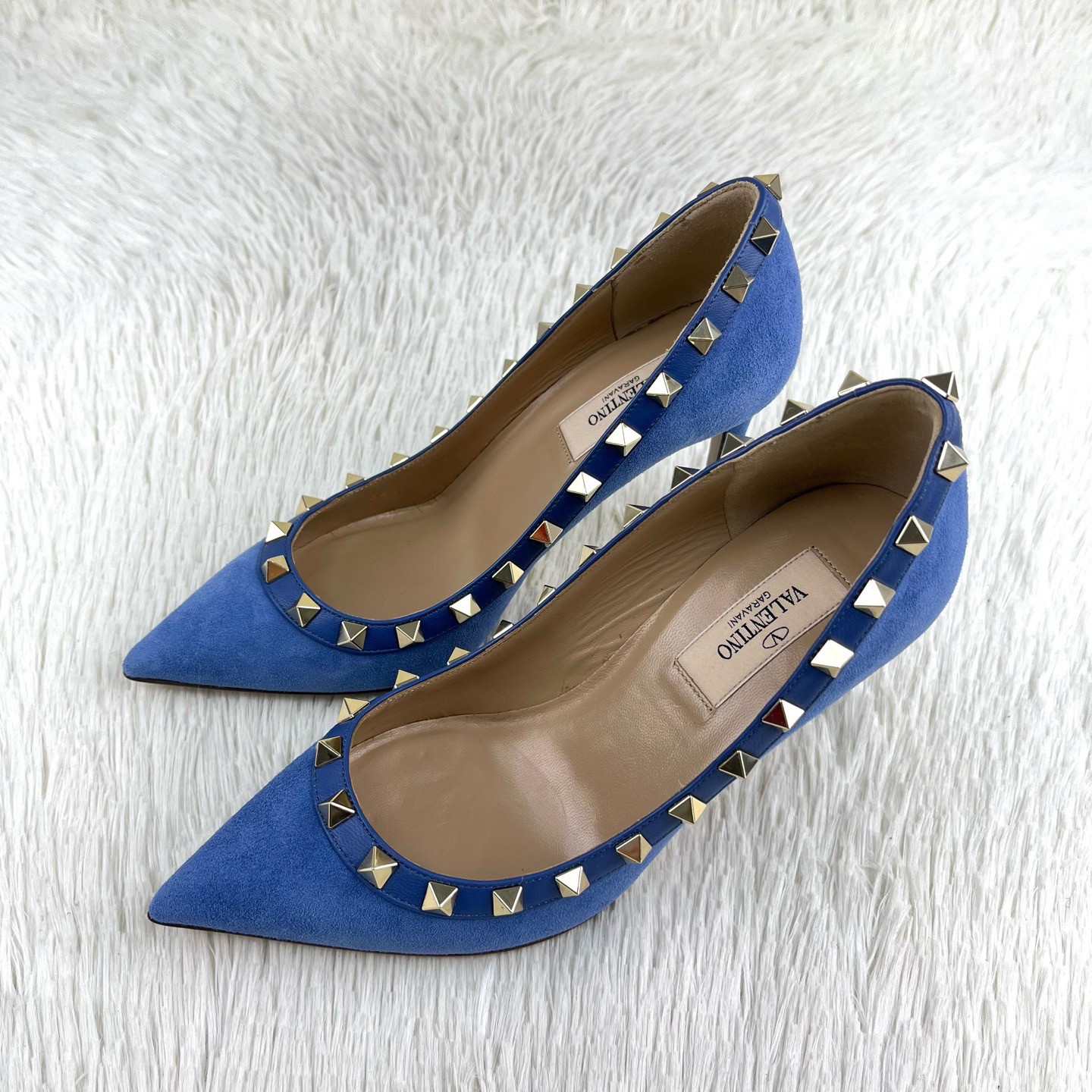 未使用 Valentino/华伦天奴 蓝色麂皮高跟鞋34.5码原盒 咩
