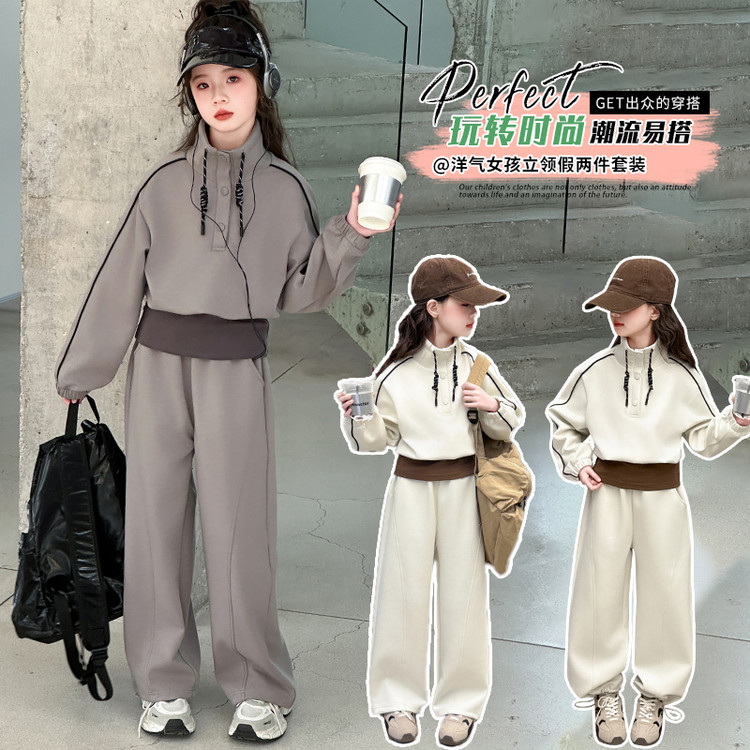 女童秋装套装洋气2025新款中大童休闲运动潮酷假两件两件套小女孩
