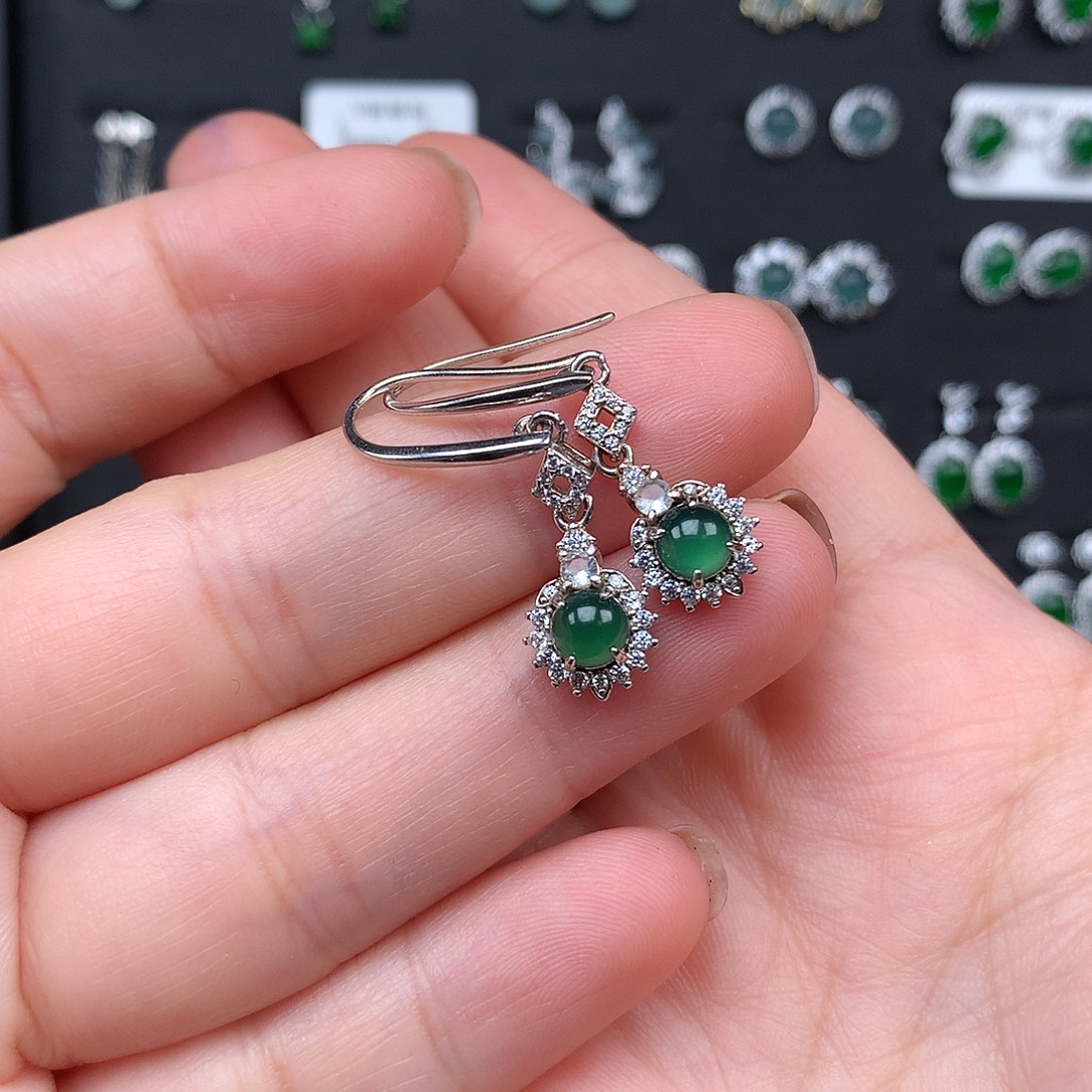 翡翠银S925镶嵌耳饰