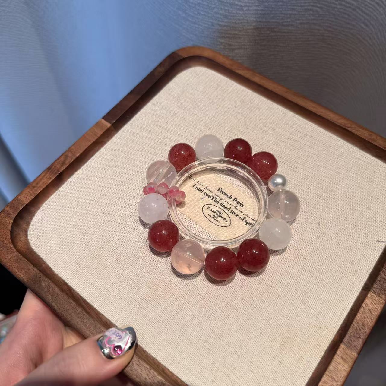 「莓玫荔枝」鸽血红草莓晶星光粉白幽灵水晶手串手链 多样发一ZW620