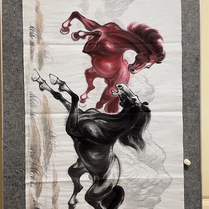 横款周士辰水墨骏马图